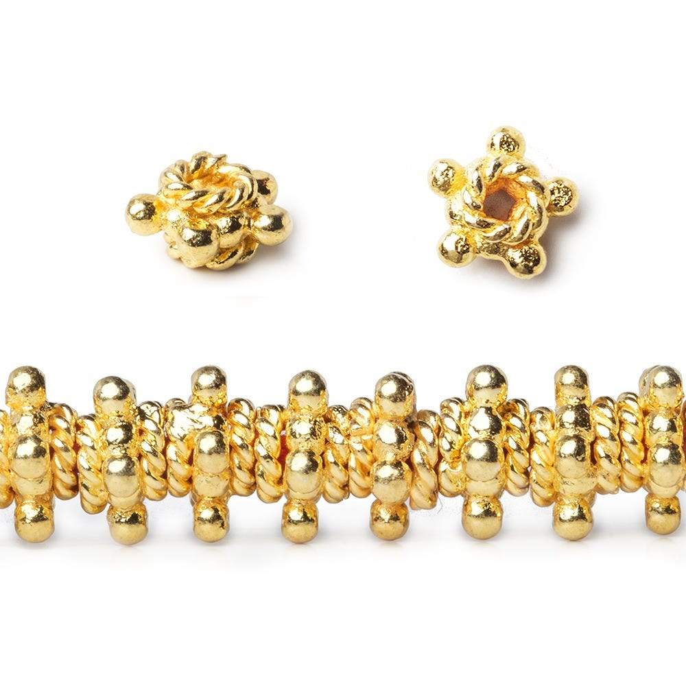 4x7mm 22kt Gold Plated Copper Star Spacer Beads with Twisted Rope Rings - 8 inch Strand, 51 pcs - AtlantaFindingsCompany