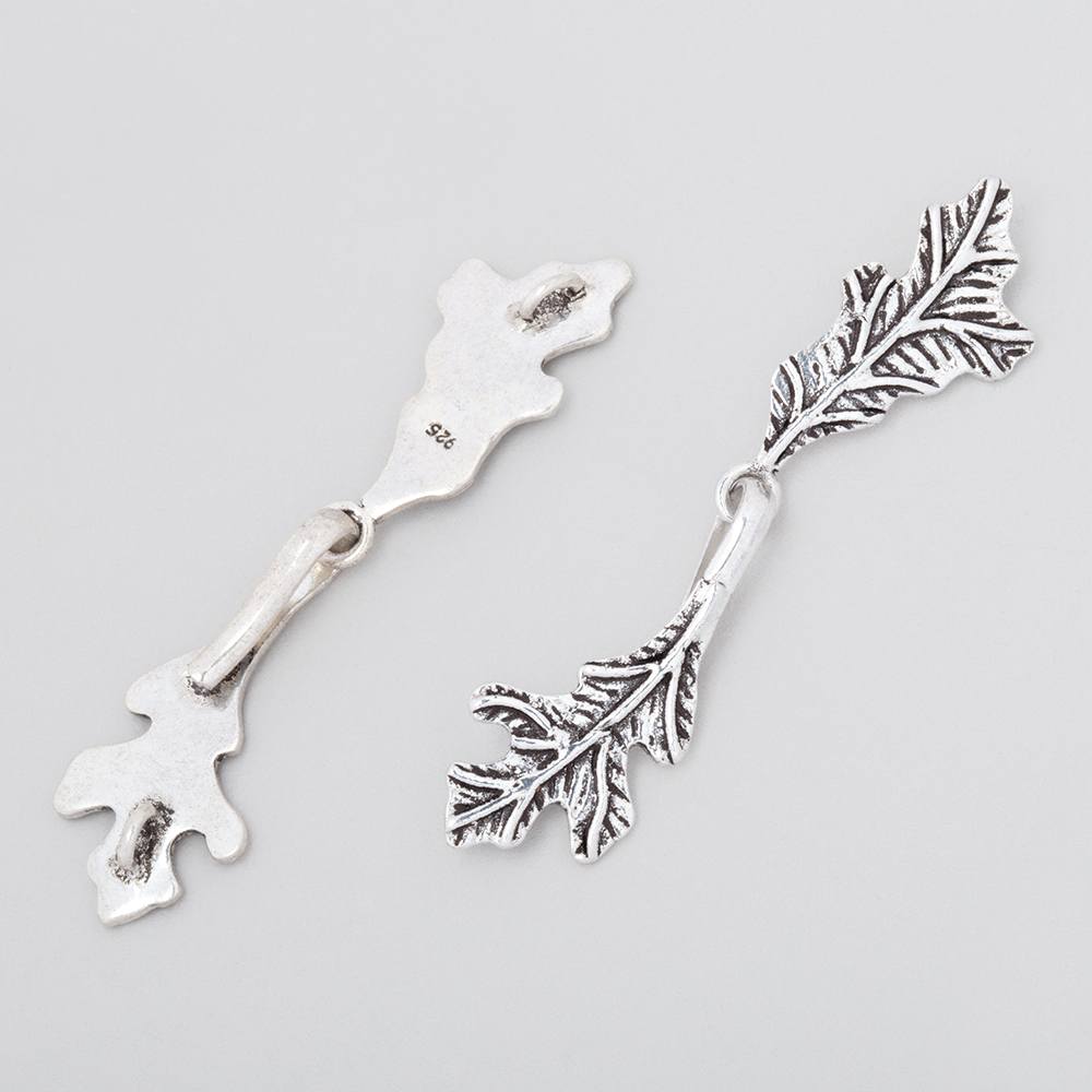 51x11mm Antiqued Sterling Silver Oak Leaf Hook & Eye Clasp - 1 pc - AtlantaFindingsCompany