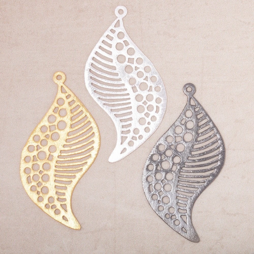 51x30mm Brushed Filigree Leaf Charm Set of 2 pieces - AtlantaFindingsCompany