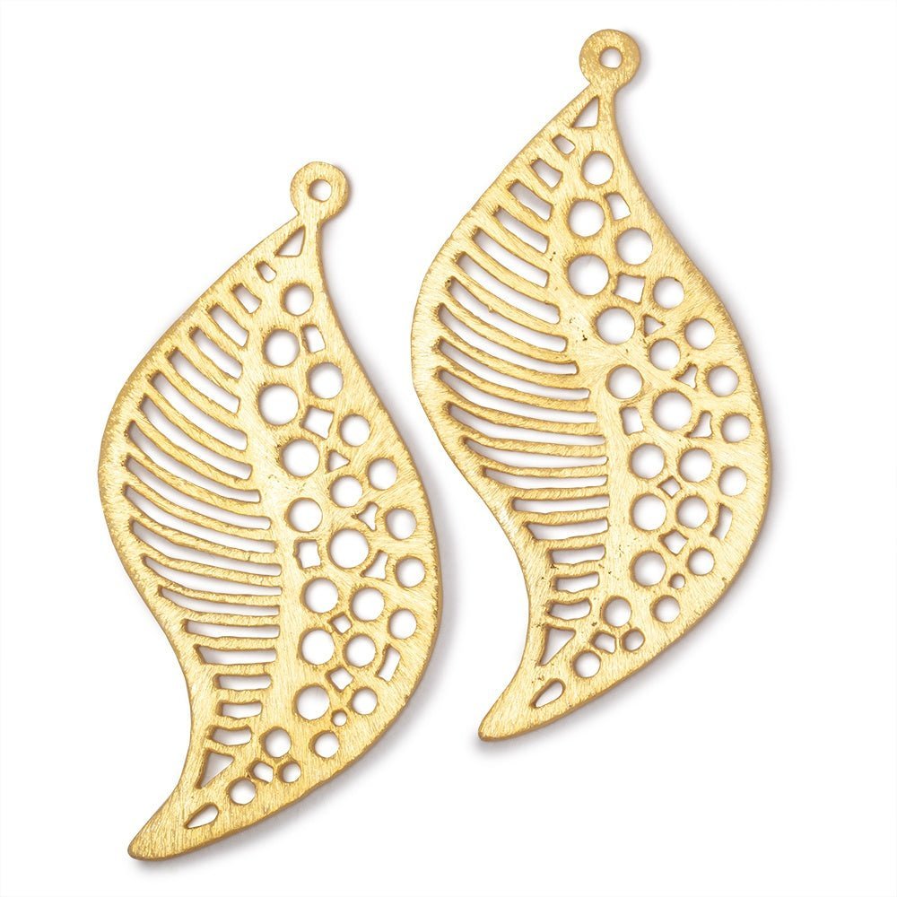 51x30mm Brushed Filigree Leaf Charm Set of 2 pieces - AtlantaFindingsCompany