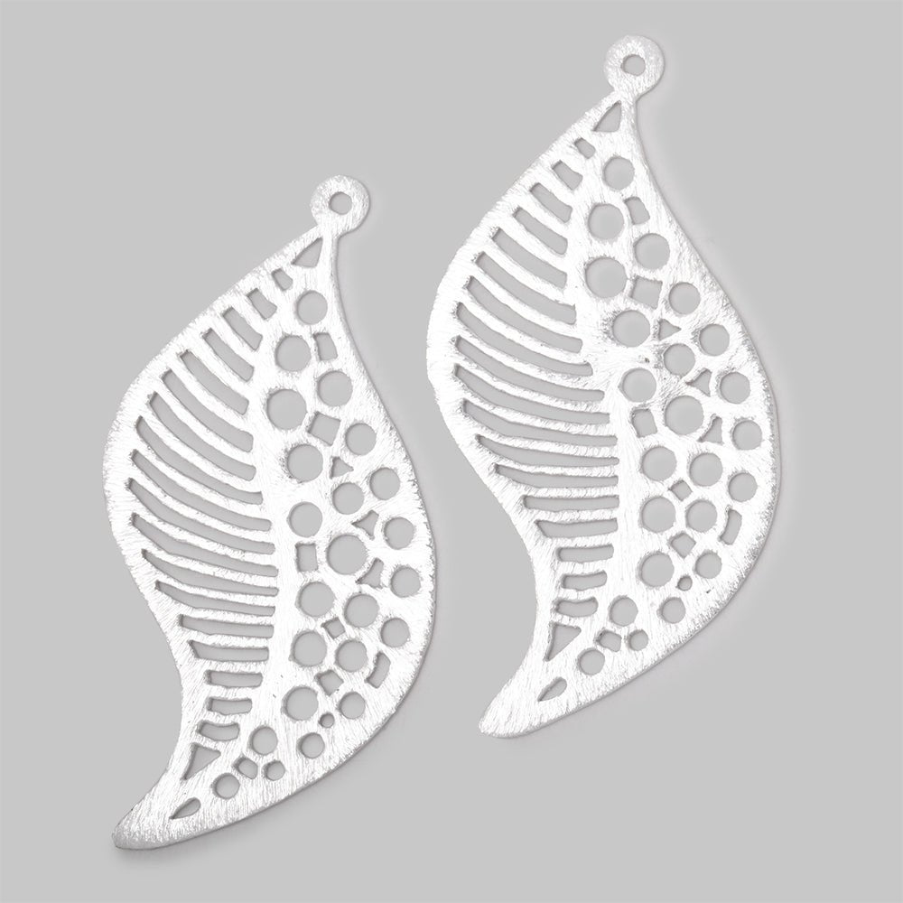 51x30mm Brushed Filigree Leaf Charm Set of 2 pieces - AtlantaFindingsCompany