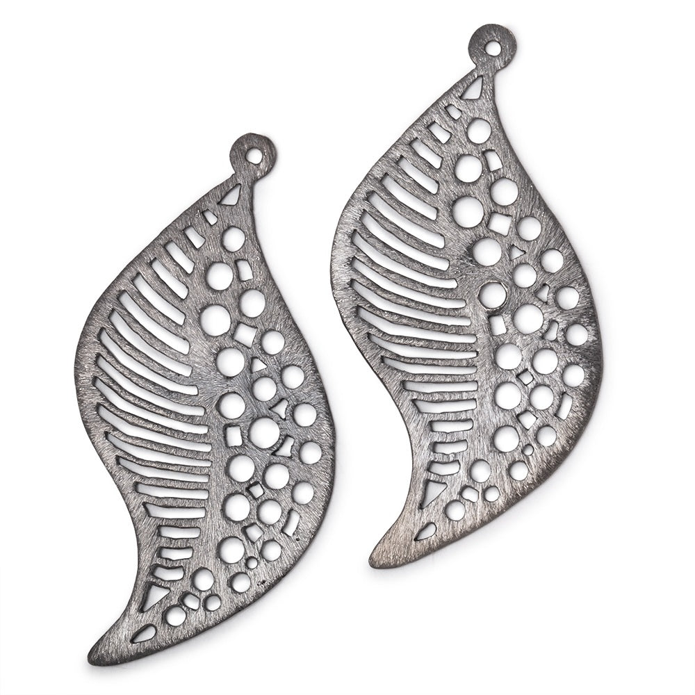 51x30mm Brushed Filigree Leaf Charm Set of 2 pieces - AtlantaFindingsCompany