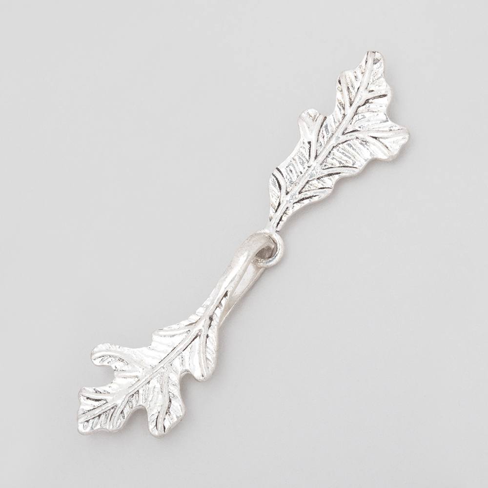 Antique Sterling Silver Oak Leaf Hook & Eye Clasp - 52x11mm (1 Piece) - AtlantaFindingsCompany