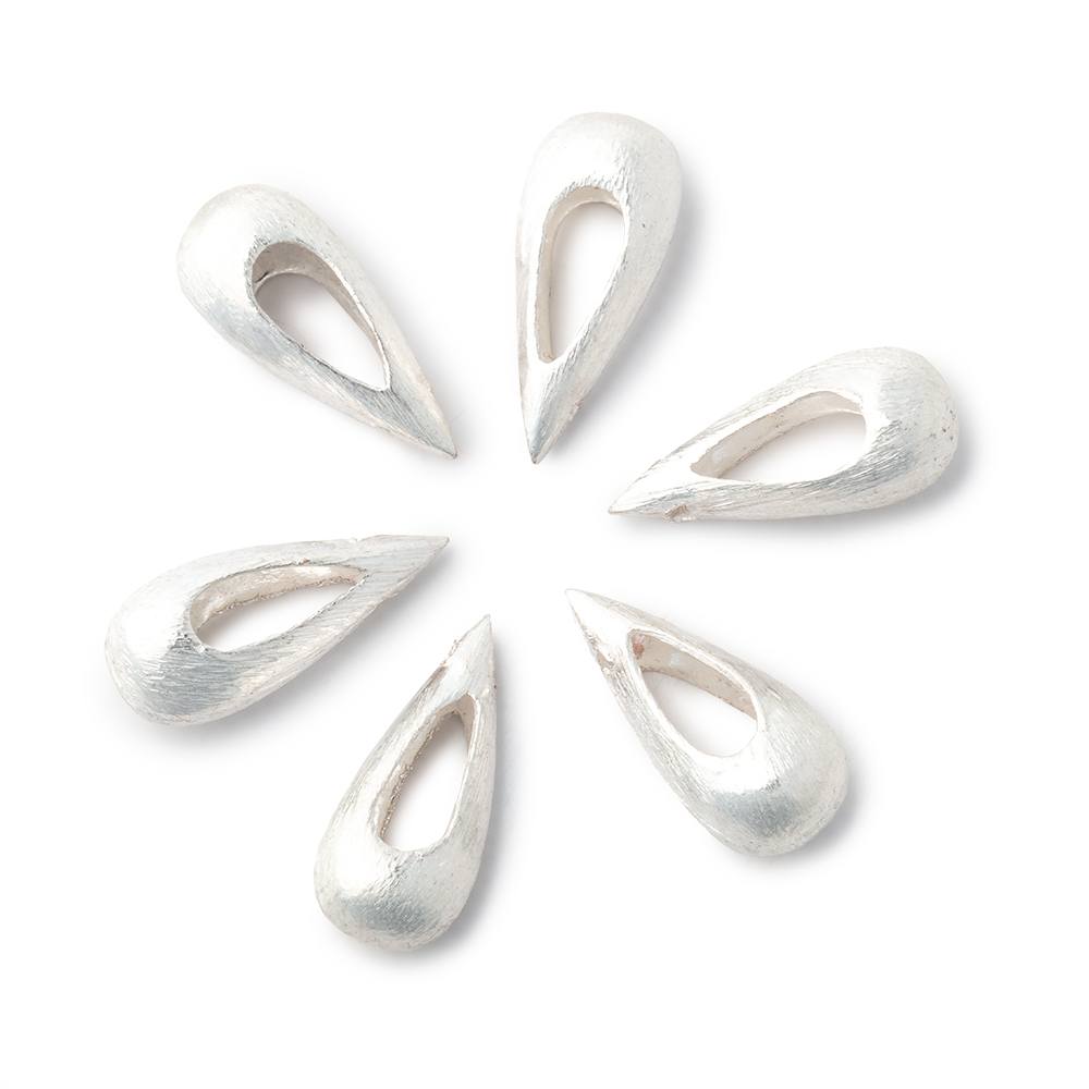 Set of 6: Silver Plated Pear Bead with Void - Brush Finish - 17.5x7.5mm - Atlanta Findings Company