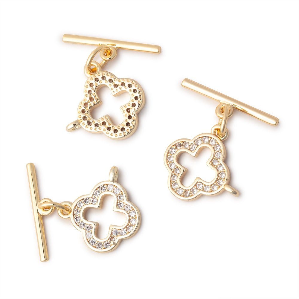 9mm Gold Plated CZ Toggle with a Quatrefoil Shape 1 Piece - Atlanta Findings
