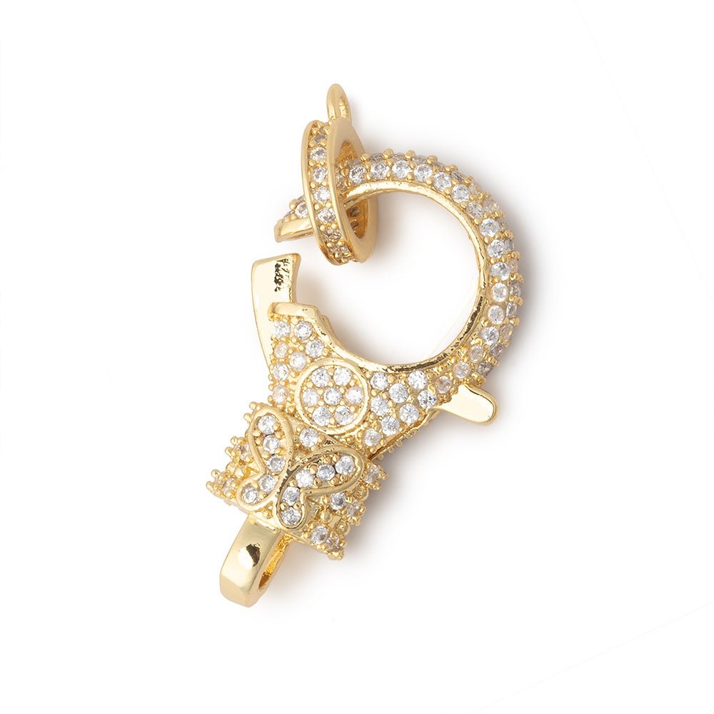 26x13mm Gold Plated CZ Lobster Clasp with CZ Ring 1 Piece - Atlanta Findings