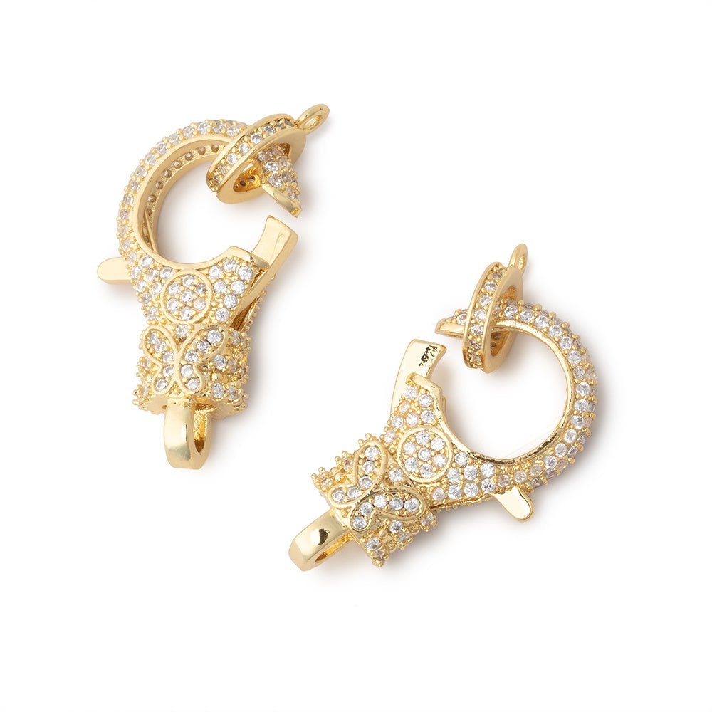 26x13mm Gold Plated CZ Lobster Clasp with CZ Ring 1 Piece - Atlanta Findings