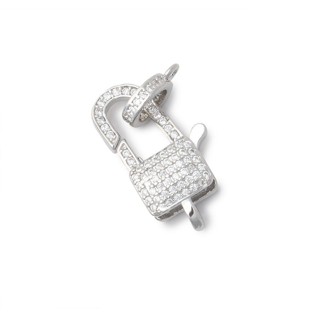 18x8mm Silver Plated CZ Lobster Clasp with CZ Ring 1 Piece - Atlanta Findings
