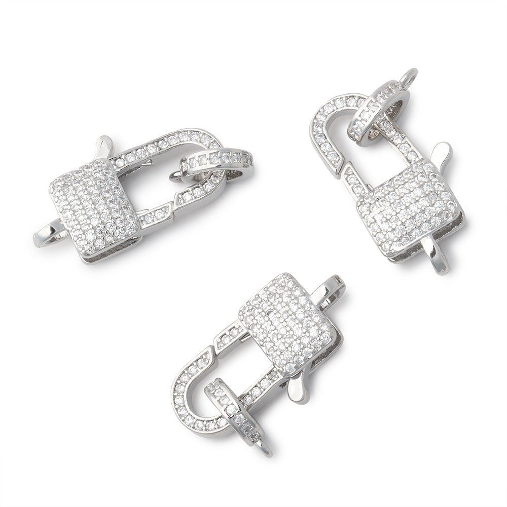 18x8mm Silver Plated CZ Lobster Clasp with CZ Ring 1 Piece - Atlanta Findings