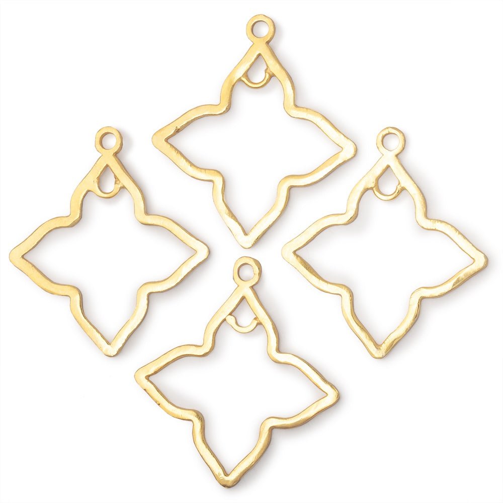 35mm 22kt Gold Plated Brushed 4 Point Star Charm with Ring - Set of 4 - Atlanta Findings