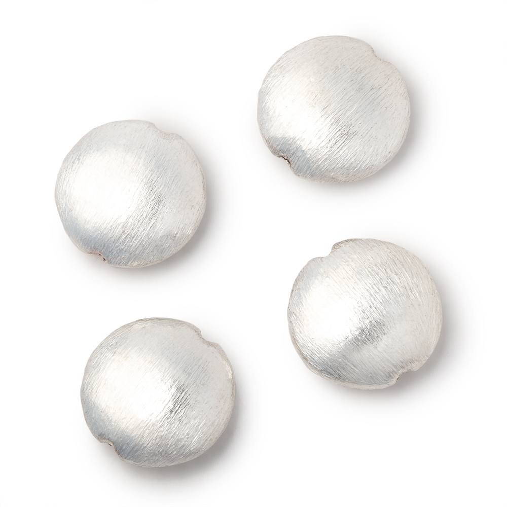 17mm Silver Plated Copper Brushed Coin Beads - Set of 4 - Atlanta Findings