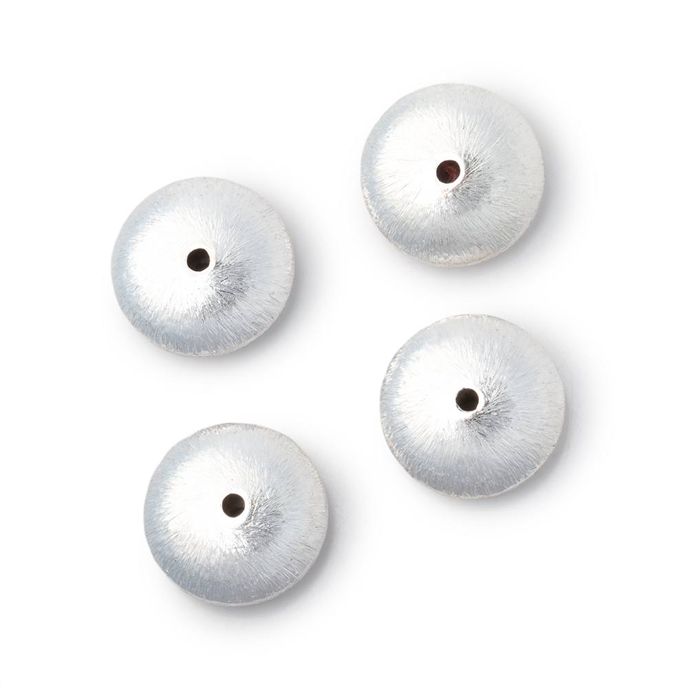 14mm Silver Plated Copper Brushed Rondelle Beads Set of 4 pieces - Atlanta Findings