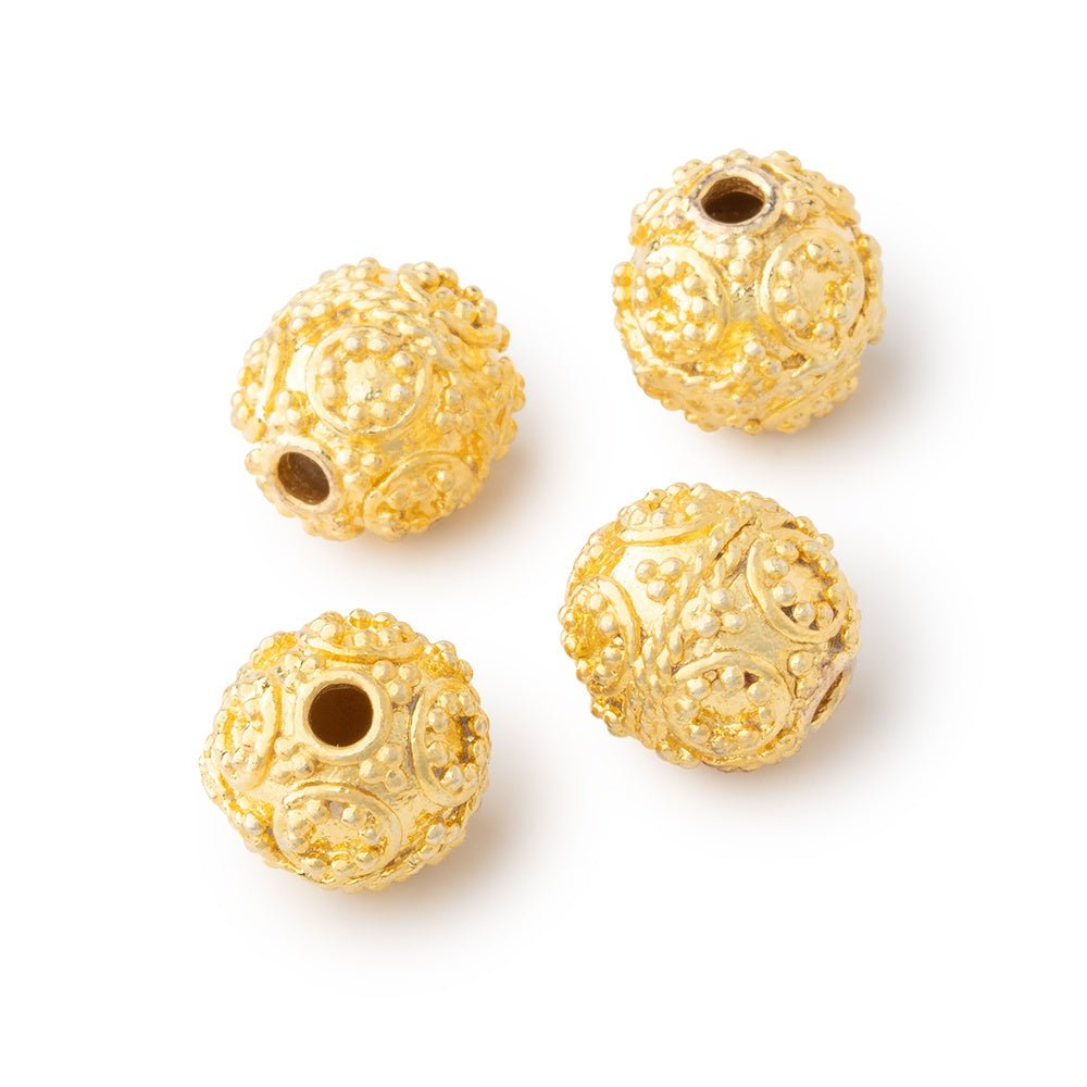 10mm Round Beads with Circle Miligrain Design Set of 4 - Atlanta Findings