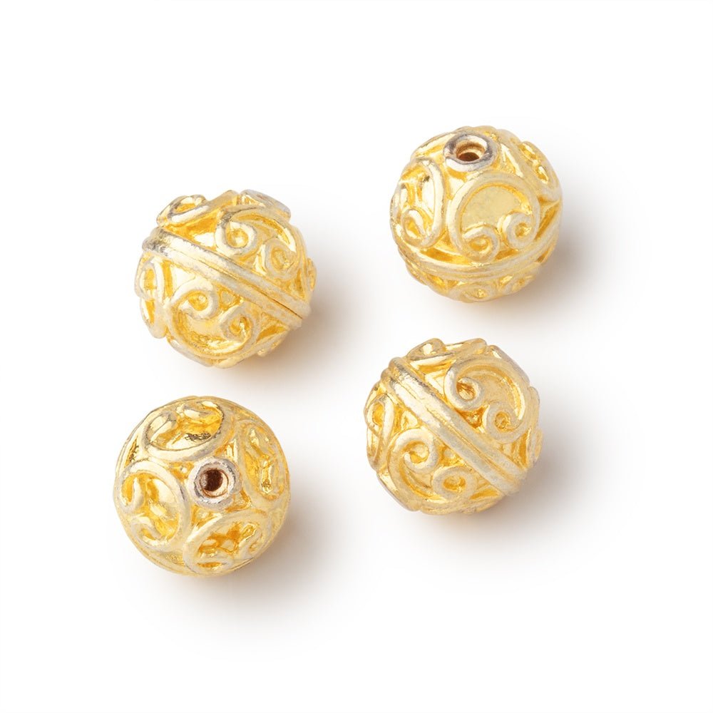 10mm Round Beads with Simple Scroll Design Set of 4 - Atlanta Findings