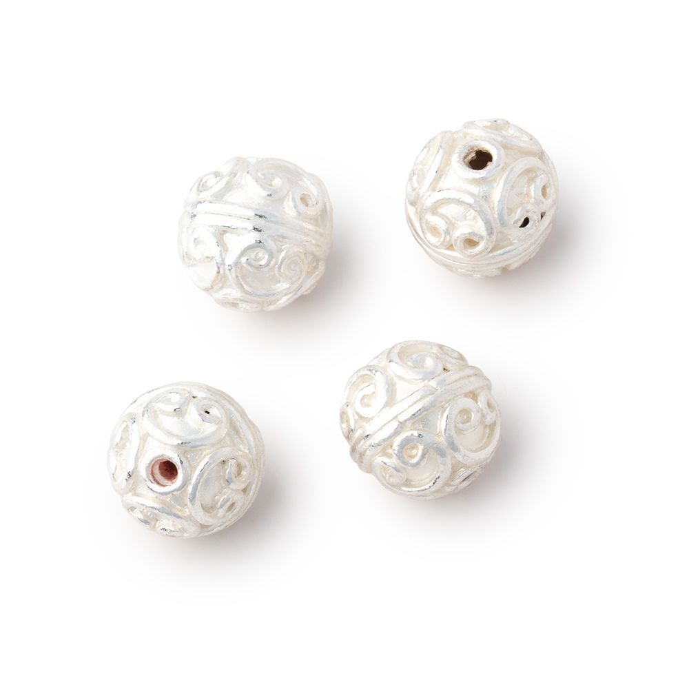 10mm Round Beads with Simple Scroll Design Set of 4 - Atlanta Findings
