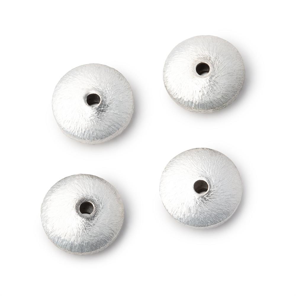 12mm Silver Plated Copper Brushed Disc Beads Set of 4 pieces - Atlanta Findings