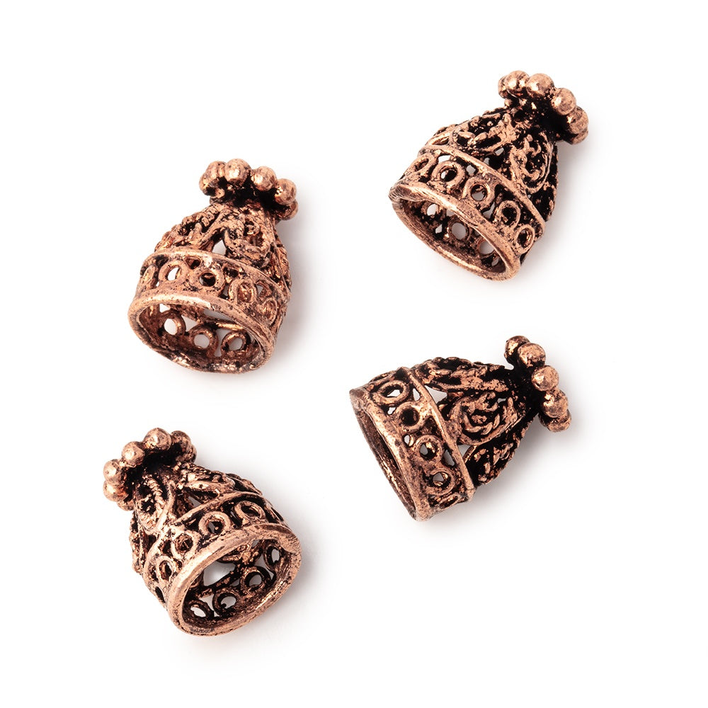 12x10mm Antiqued Copper Filigree Cone Beads Set of 4 pieces- AtlantaFindingsCompany.com