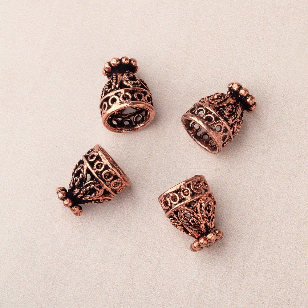 12x10mm Antiqued Copper Filigree Cone Beads Set of 4 pieces - Atlanta Findings