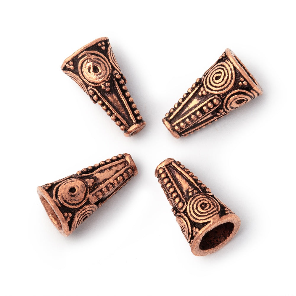 15x9mm Antiqued Copper Cone Swirl Design Set of 4 Beads - AtlantaFindingsCompany.com