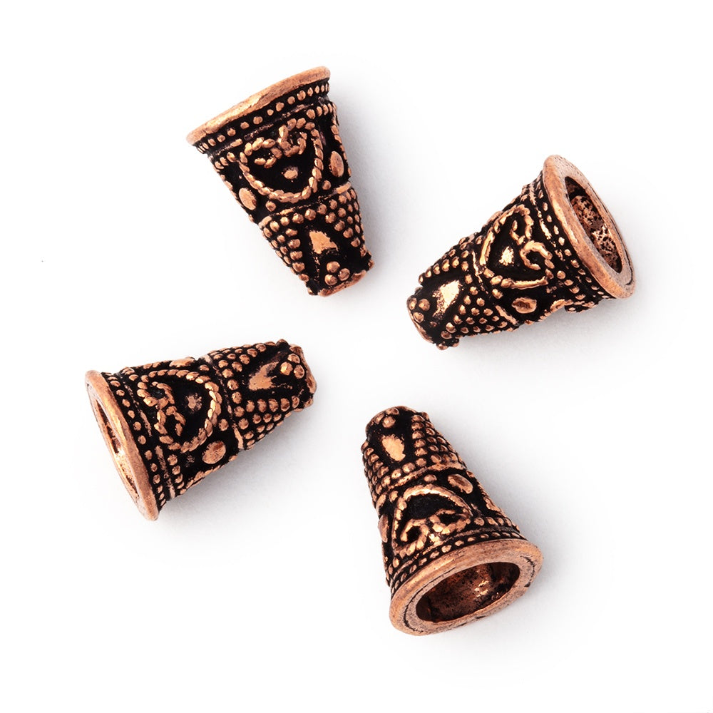 14x10.5mm Antiqued Copper Cone Twisted Pretzel Design Set of 4 Beads - AtlantaFindingsCompany.com
