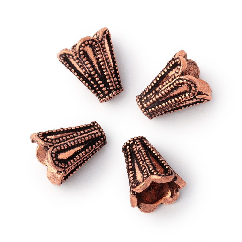 12x10.5mm Antiqued Copper Scalloped Cone Set of 4 Beads - AtlantaFindingsCompany.com