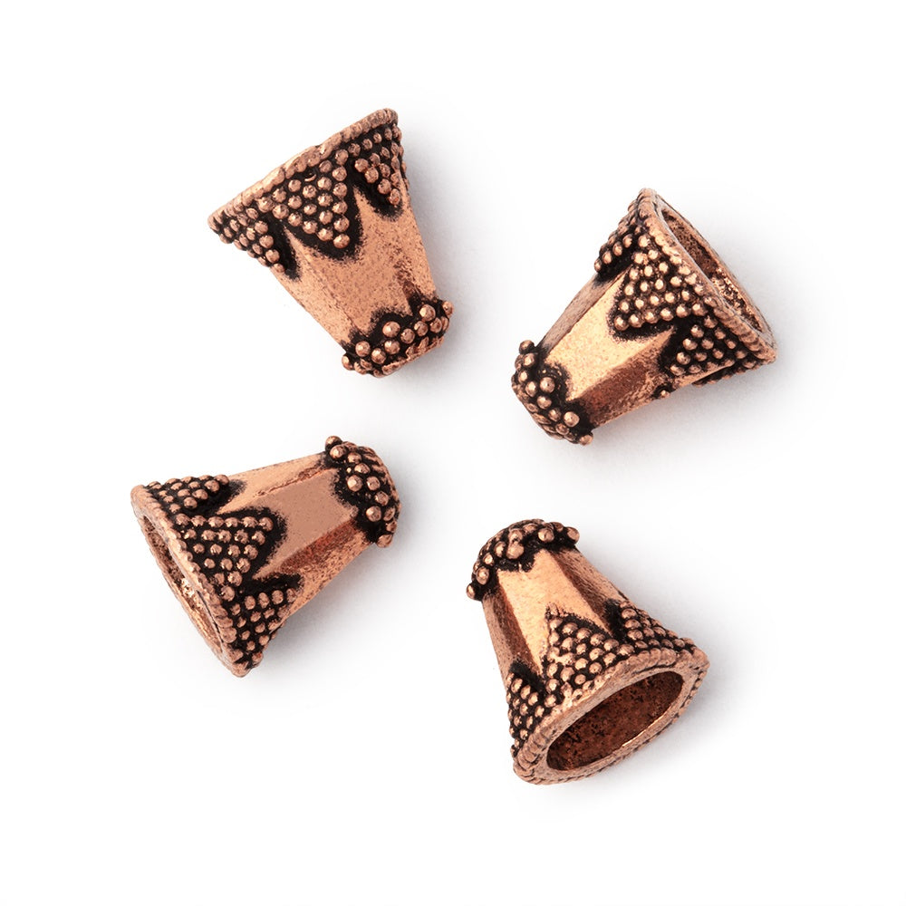 11.5x11mm Cone Beads with a Miligrain Triangular Design Set of 4 - AtlantaFindingsCompany.com