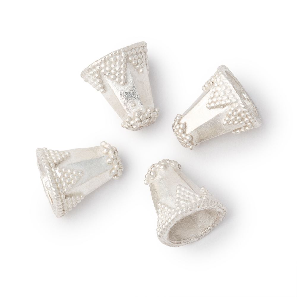 11.5x11mm Cone Beads with a Miligrain Triangular Design Set of 4 - AtlantaFindingsCompany.com