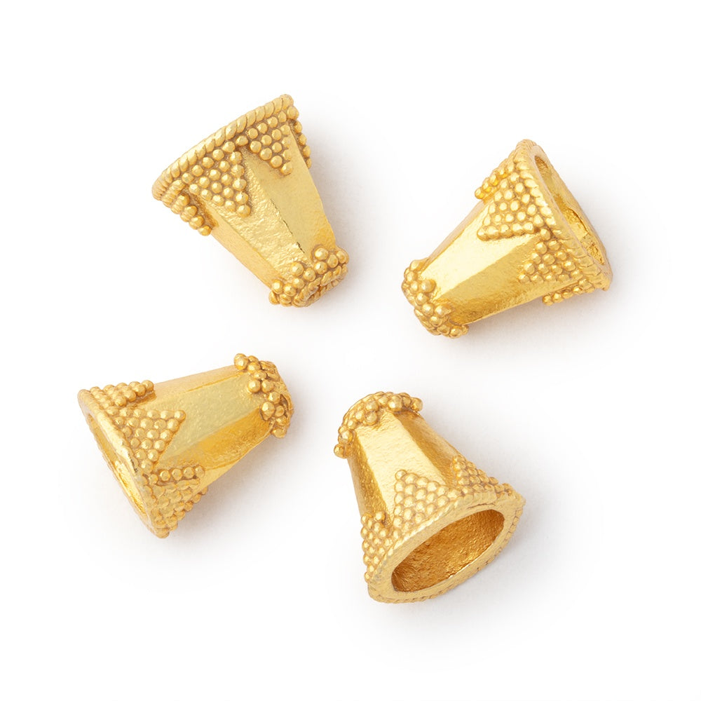 11.5x11mm Cone Beads with a Miligrain Triangular Design Set of 4 - AtlantaFindingsCompany.com