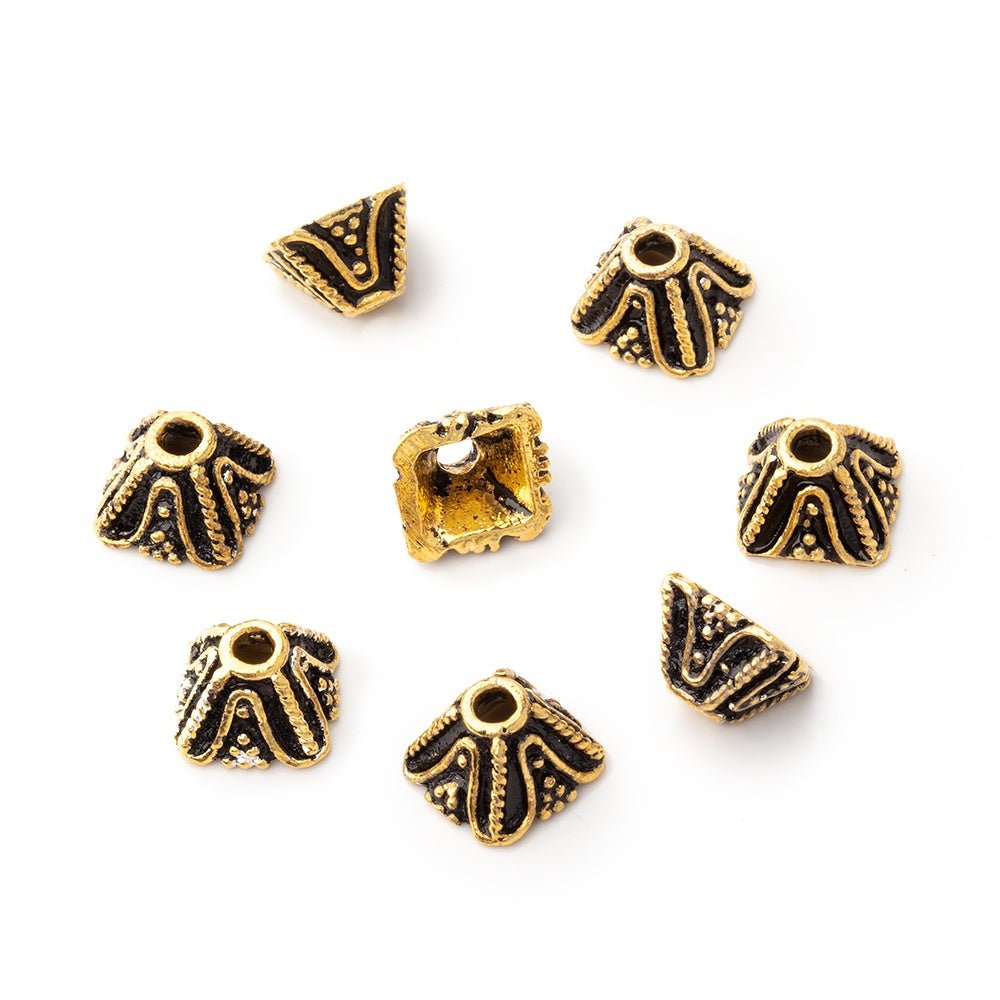 5x8mm Pyramid Bead Caps with Milgrain & Rope Detail - Set of 8 - Atlanta Findings