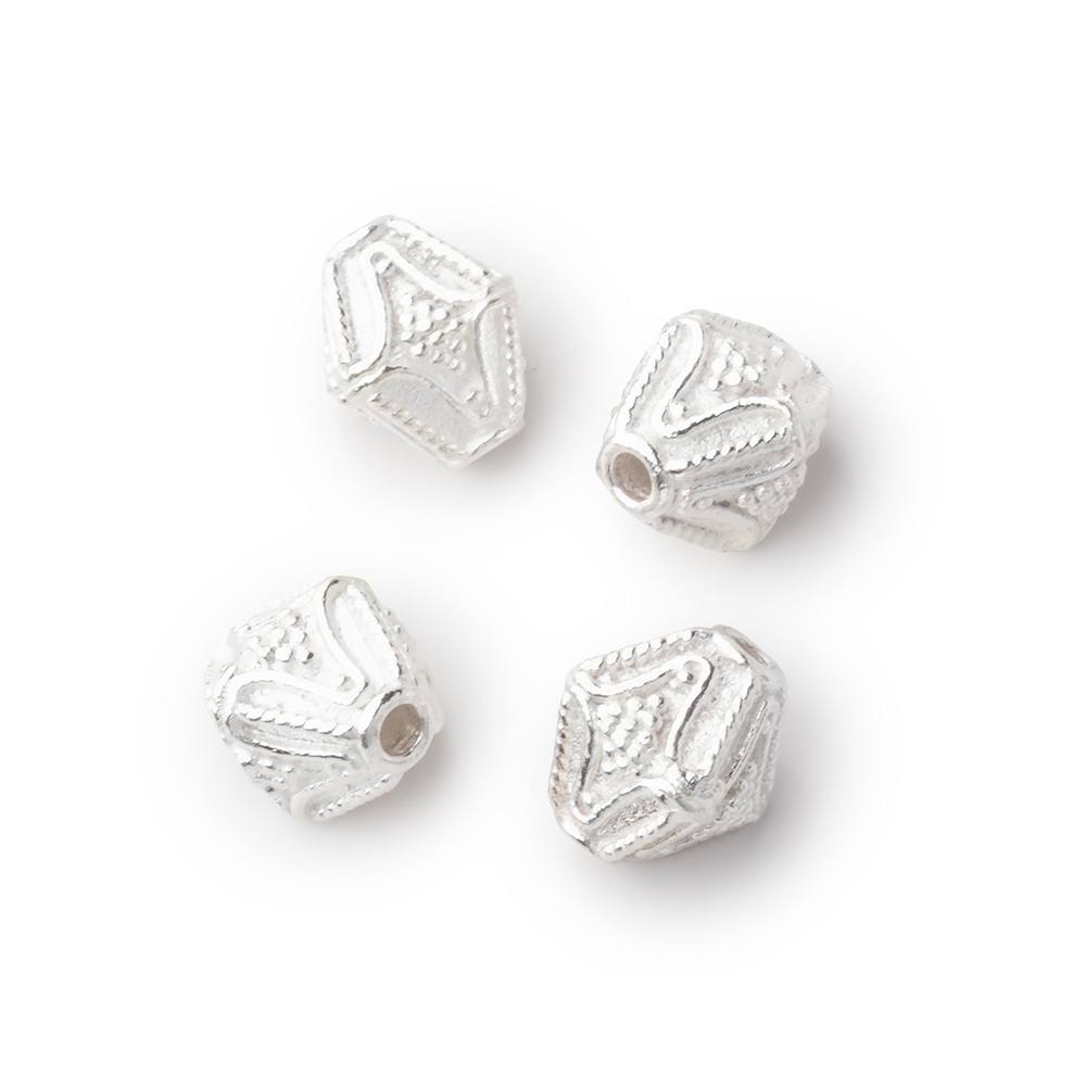 10×8 mm Silver-Plated Pyramid Beads with Milgrain & Rope Detail – Set of 4 - Atlanta Findings