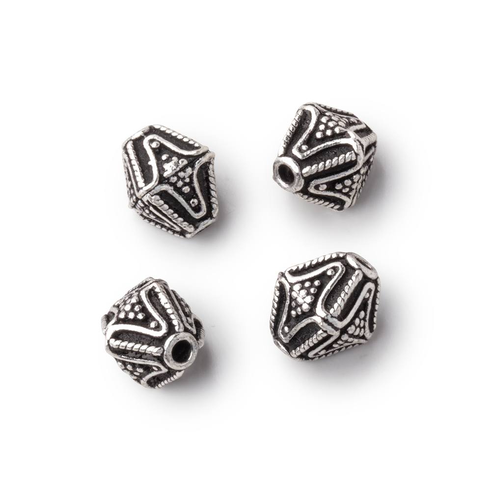 10×8 mm Silver-Plated Pyramid Beads with Milgrain & Rope Detail – Set of 4 - Atlanta Findings