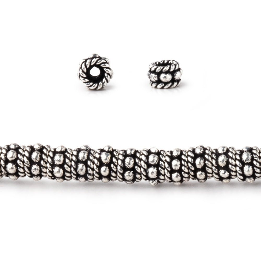 5x3mm Antiqued Sterling Silver Plated Copper Twisted Rope Spacer Beads - 8 Inch Strand (Approx. 63 Beads) - AtlantaFindingsCompany