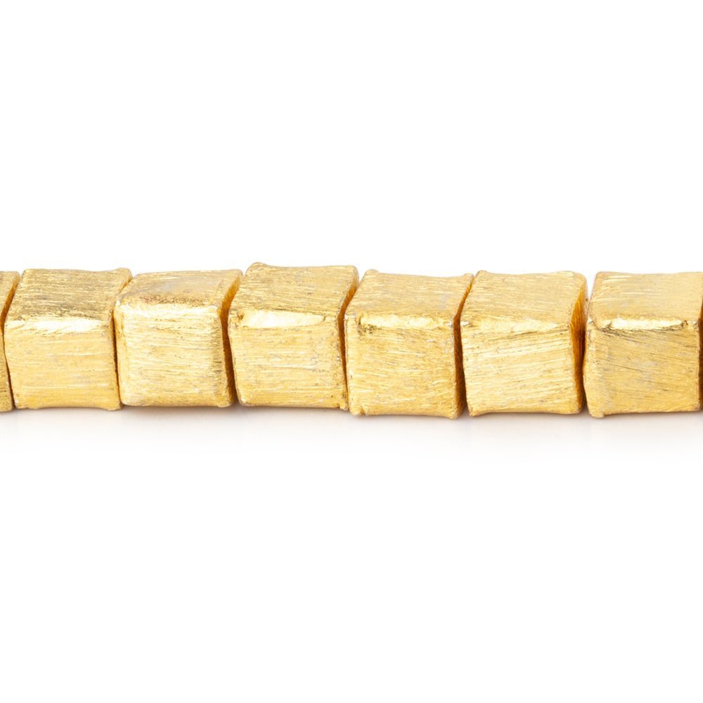 22kt Gold Plated Copper Brushed Cube Beads - 6mm, 8 - inch Strand (32 Beads) - AtlantaFindingsCompany