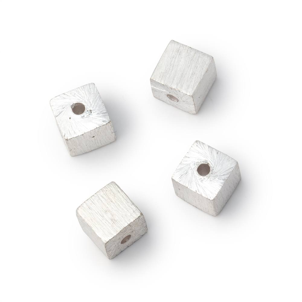 Set of 4 - 6mm Brushed Cube Beads (Silver or Gold Plated) - AtlantaFindingsCompany