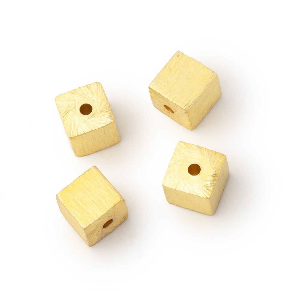 Set of 4 - 6mm Brushed Cube Beads (Silver or Gold Plated) - AtlantaFindingsCompany