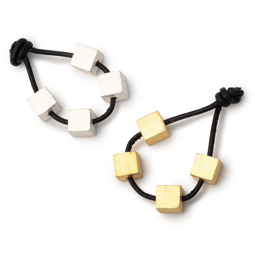 Set of 4 - 6mm Brushed Cube Beads (Silver or Gold Plated) - AtlantaFindingsCompany