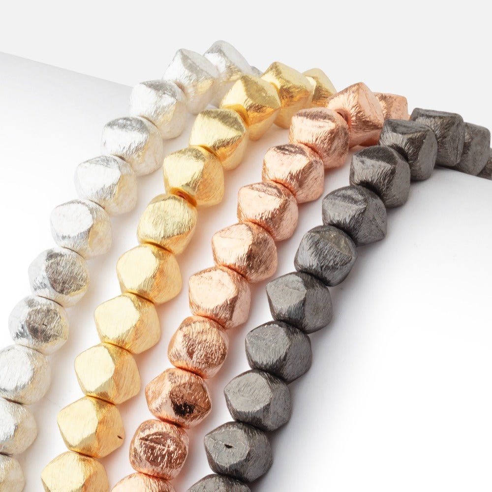 6mm Brushed Faceted Nugget Beads - 8 Inch Strand (Approx. 34 Pieces) - AtlantaFindingsCompany
