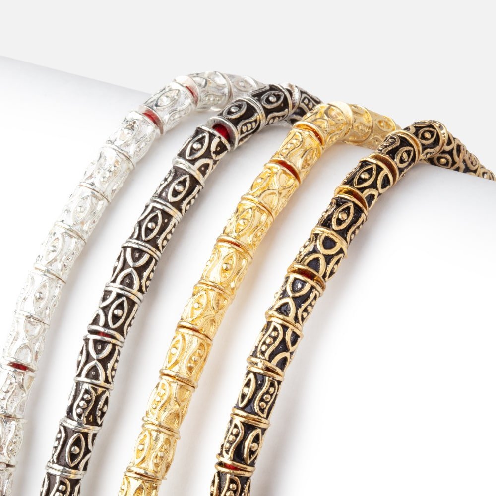 6x5mm Evil Eye Design Tube Beads - 8" Strand (33 pcs) - AtlantaFindingsCompany