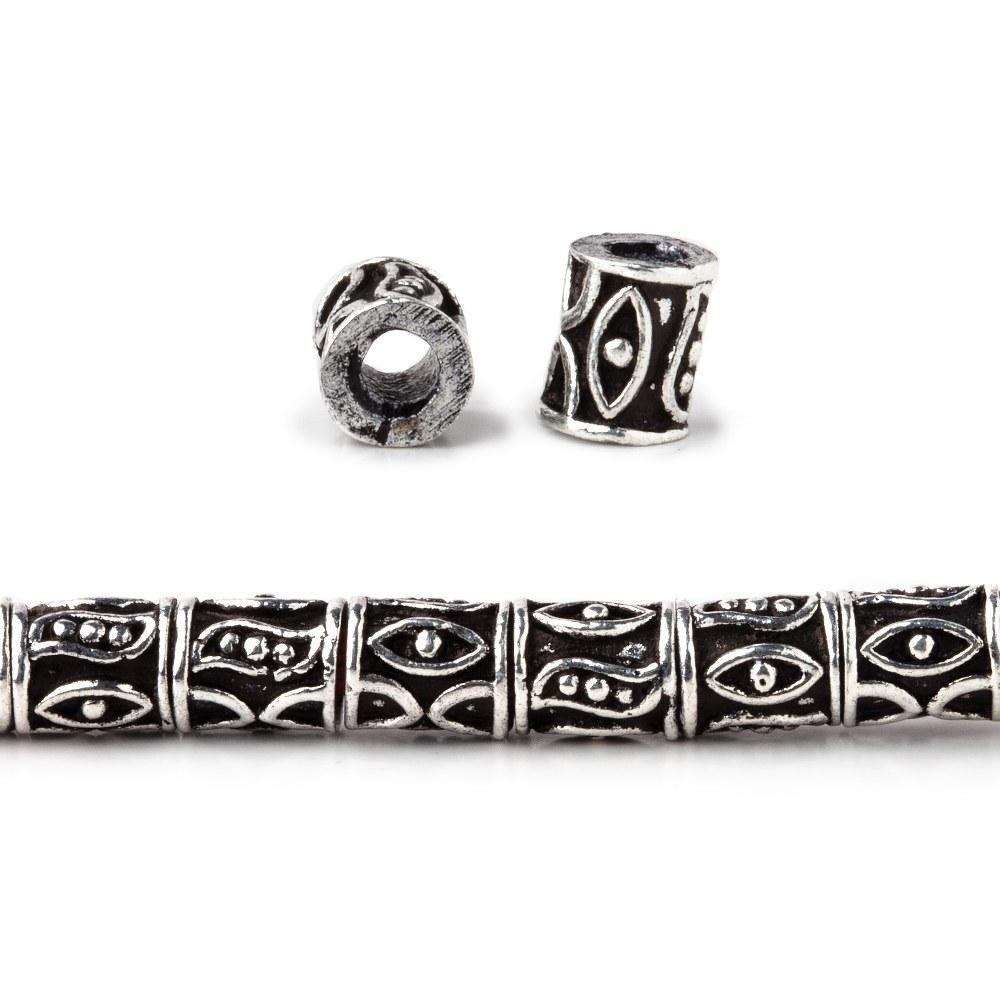 6x5mm Evil Eye Design Tube Beads - 8" Strand (33 pcs) - AtlantaFindingsCompany