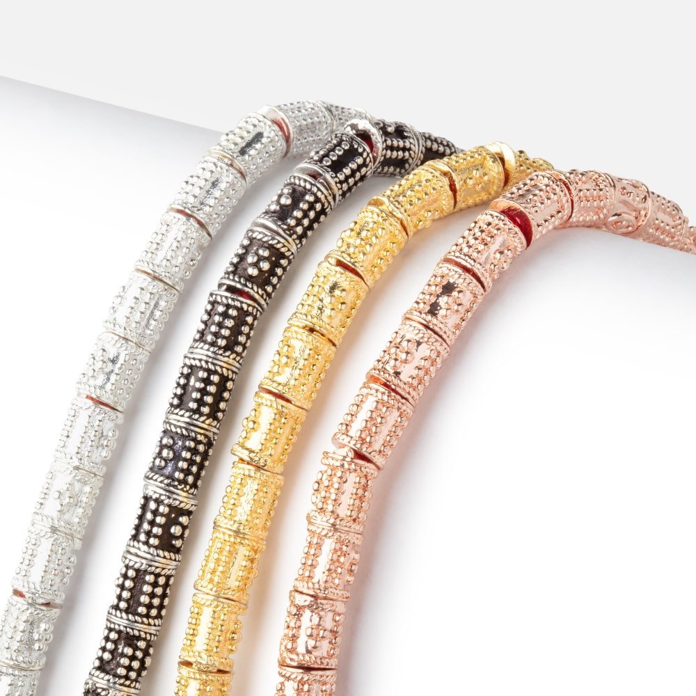 6x5mm Miligrain Dotted Tube Beads - 8" Strand (Approx. 33 pcs) - AtlantaFindingsCompany