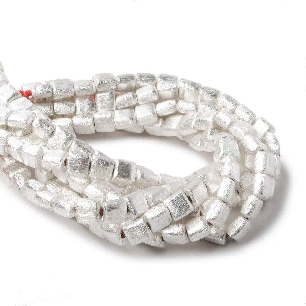 6mm Silver Plated Brushed Square Beads - 8" Strand (32 Pieces) - AtlantaFindingsCompany