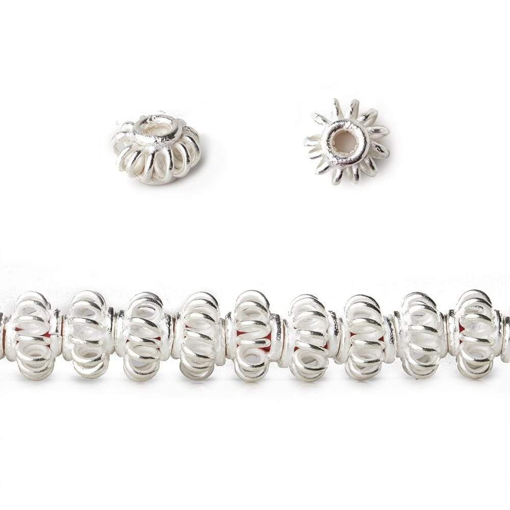 6x9mm Sterling Silver Plated Copper Spacer Beads - Pinwheel Design, 8" Strand, 36 Beads - AtlantaFindingsCompany