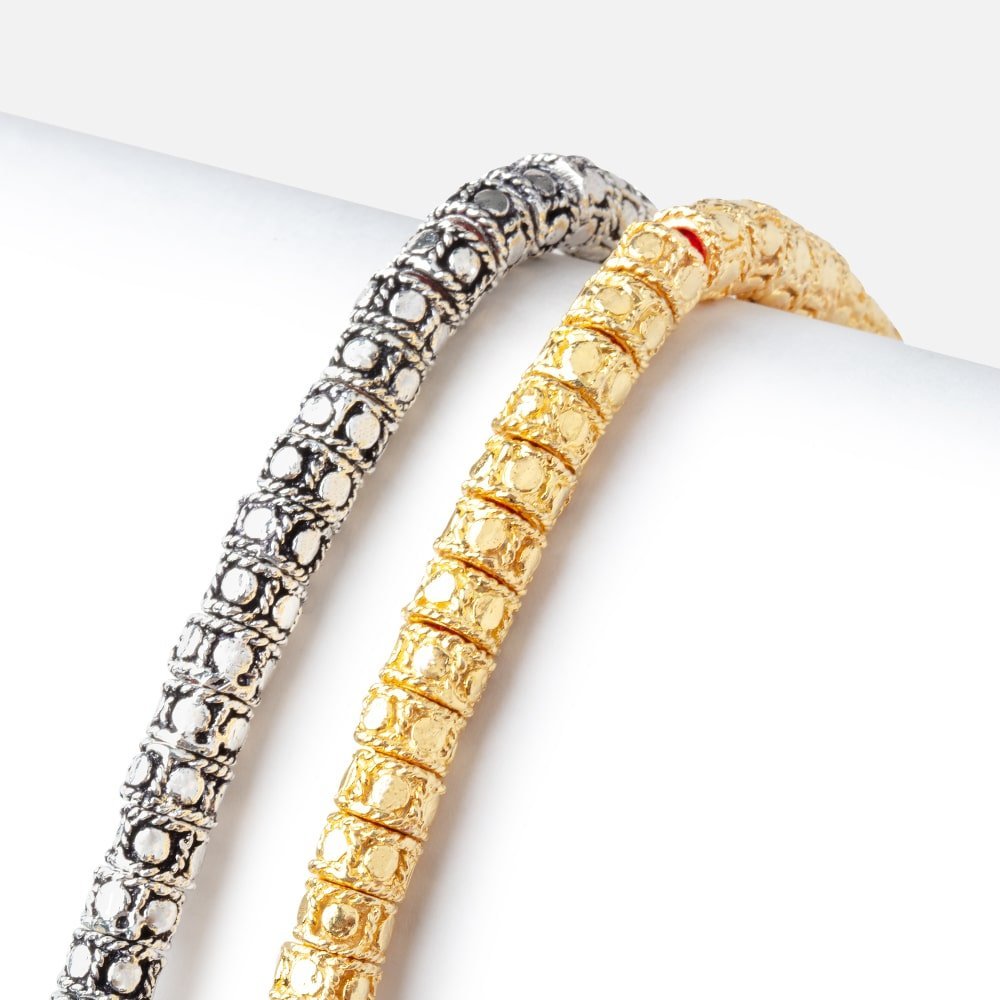 7mm Dotted Cylinder Tube Beads - 8 Inch Strand (Approx. 47 Pieces) - AtlantaFindingsCompany