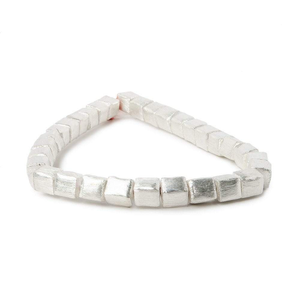 6mm Silver Plated Brushed Cube Beads - 8 - Inch Strand, 30 Pieces - AtlantaFindingsCompany