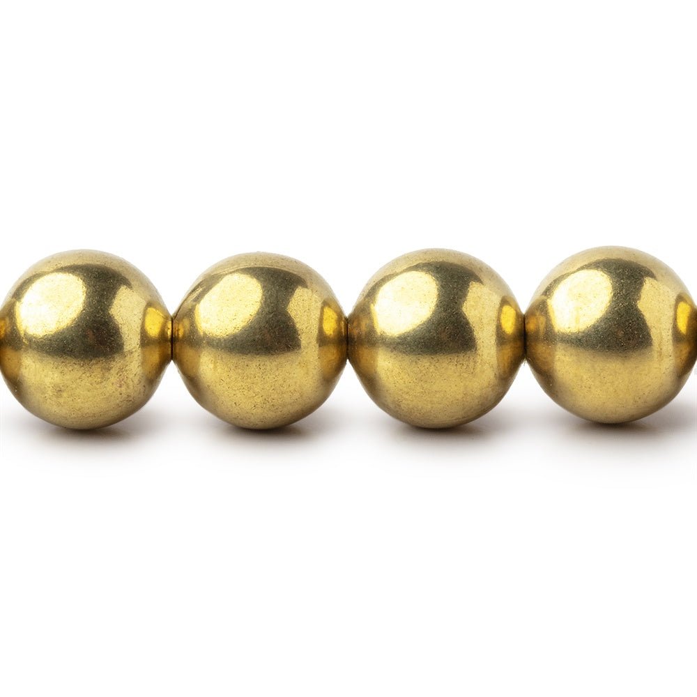 10mm Polished Brass Round Beads - 8" Strand, 22 pcs - AtlantaFindingsCompany