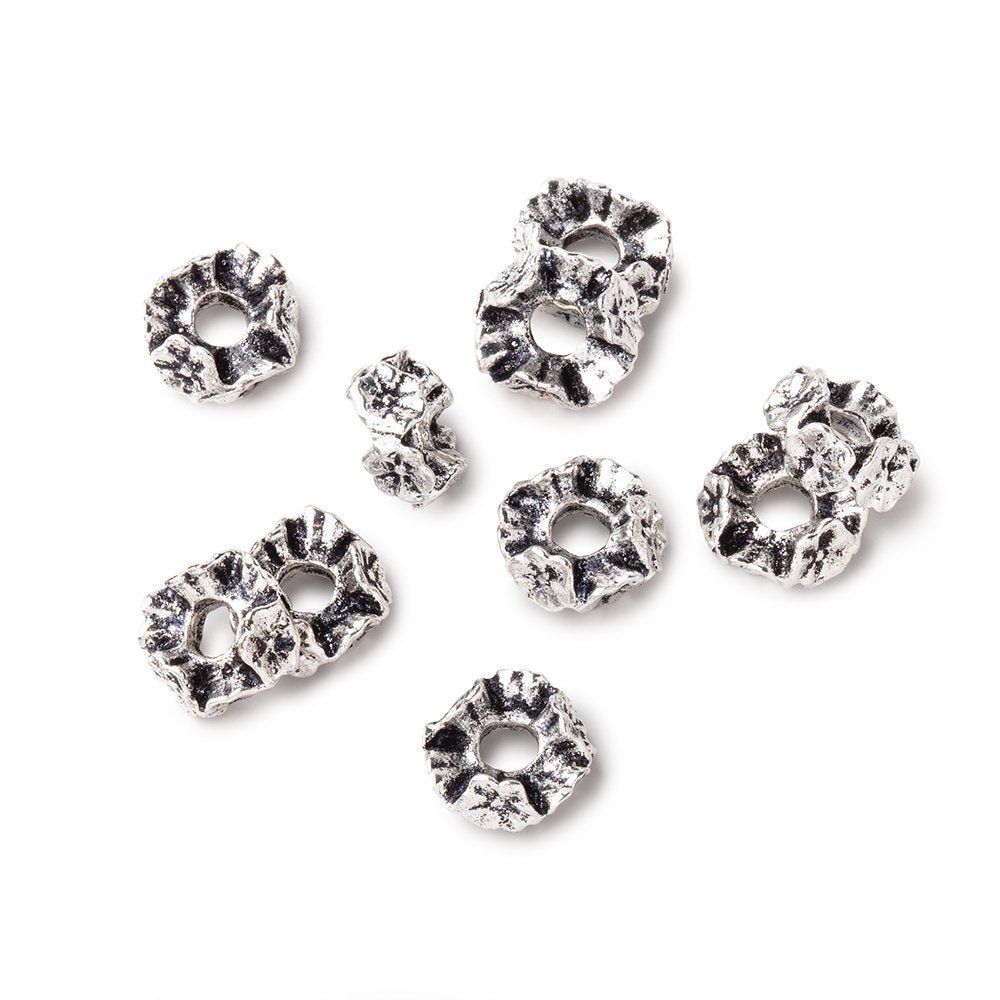 Set of 10: 8mm Antiqued Silver Plated Copper Floral Edge Large Hole Spacer Beads - AtlantaFindingsCompany