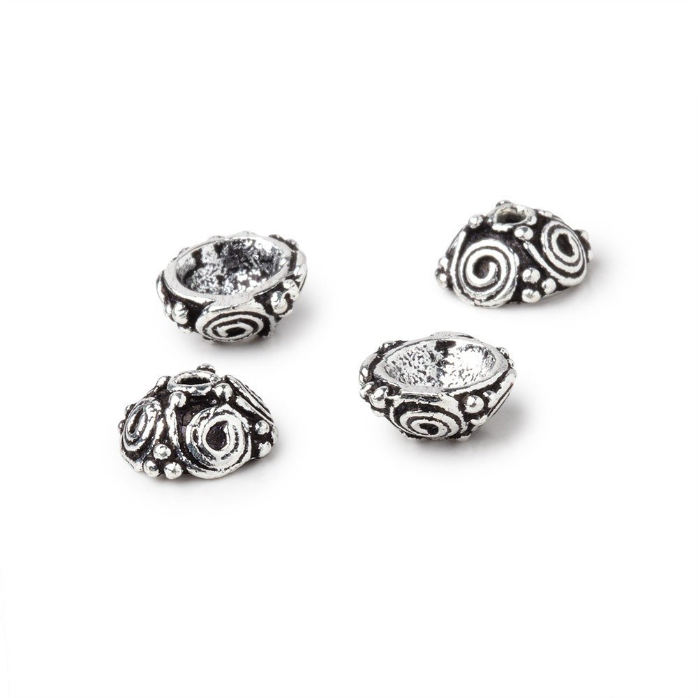 8mm Antiqued Silver Plated Copper Spiral Design Bead Cap - Set of 4 - AtlantaFindingsCompany
