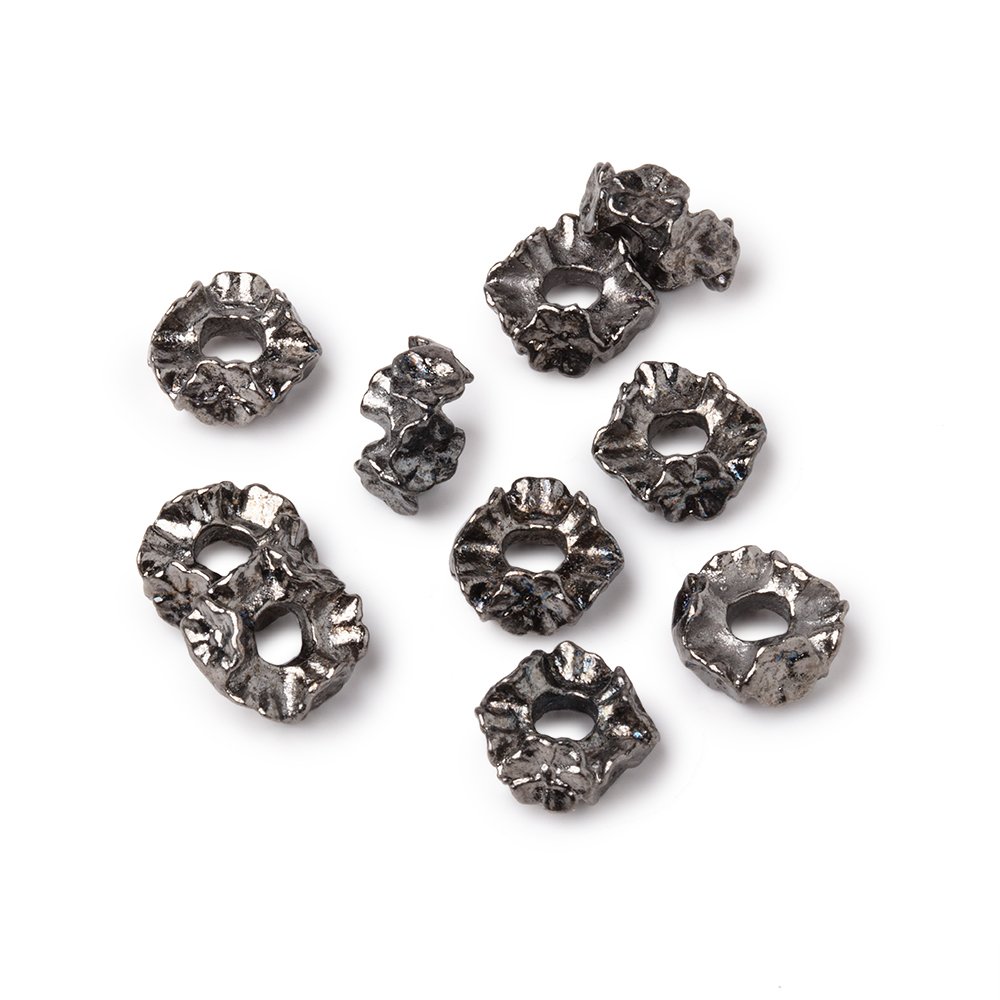 10x 8mm Black Gold Plated Copper Beads - Floral Edge, Large Hole Spacer Beads - AtlantaFindingsCompany