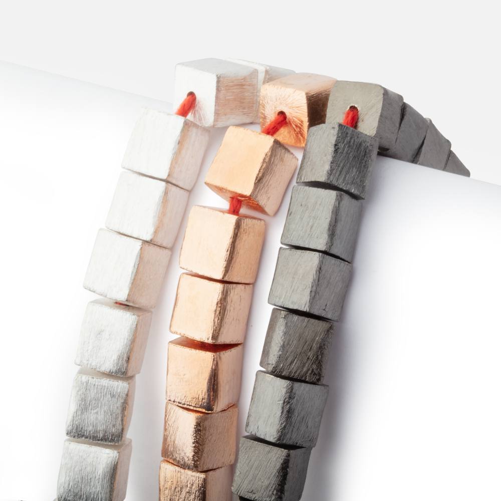 8mm Brushed Cube Beads - Plated Copper with 1.5mm Drill Hole - AtlantaFindingsCompany