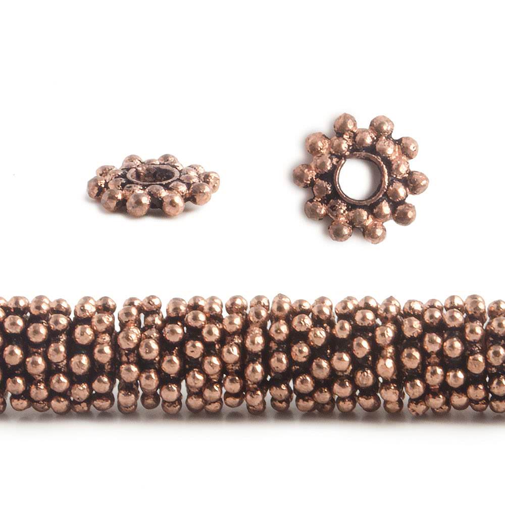 8mm Double Row Daisy Spacer Beads - 8 Inch Strand, 2.5mm Hole - Available in Gold, Black Gold, and Copper - AtlantaFindingsCompany